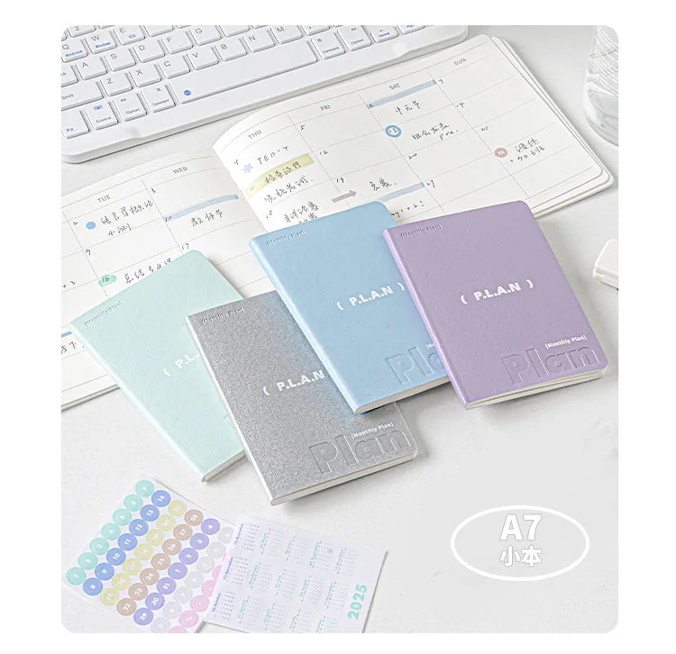Planwith Undated Planner Notebook, Soft Leather A6/A7/Horizontal 32 Sheets Self-fill Monthly Daily Notepad, Portable To Do List