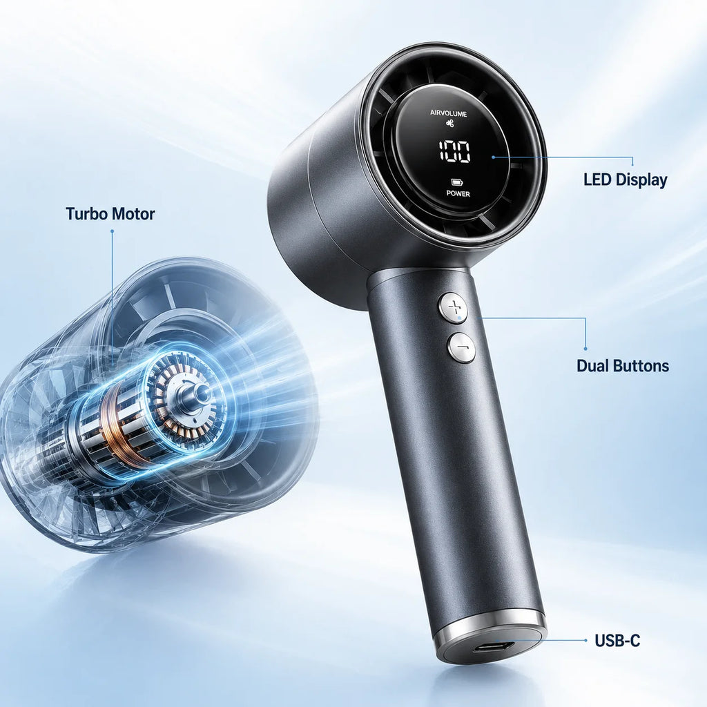Fan Handheld Portable Mini Air Cooler LED Display USB Rechargeable 5 Speeds Adjustable Efficient Cooling Quiet for Outdoor