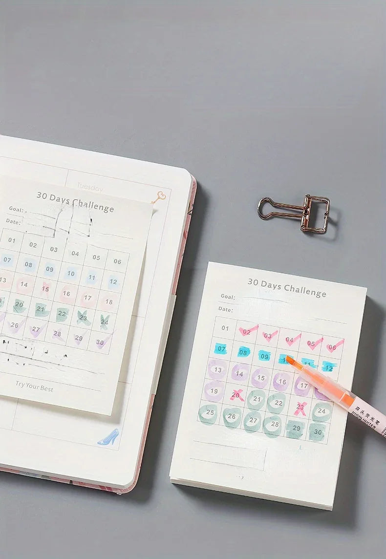 30 Day Self-Discipline Checklist Planner Daily Challenge Notepad Self-adhesive Memo Pads Mini Pocket Checklist Writing Pads