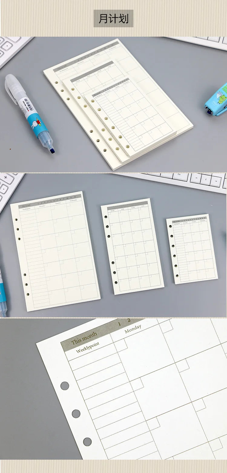 45 Pieces A5 A6 A7 6ring Loose Leaf Notebook Refill Binder Inner Page Budget Weekly Monthly To Do Line Dot Grid Paper Stationery