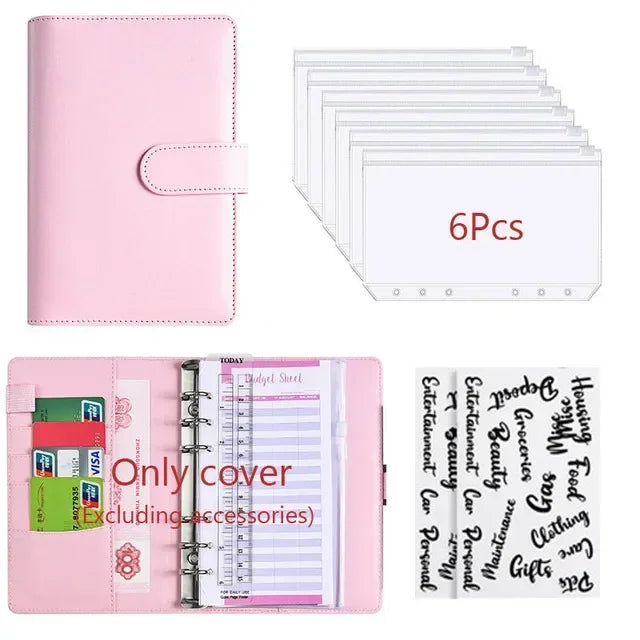 2026 A6 Binder Budget PU Leather PlannerPockets Expense Budget Sheets Notebook Cash Envelope Organizer System with Clear Zipper