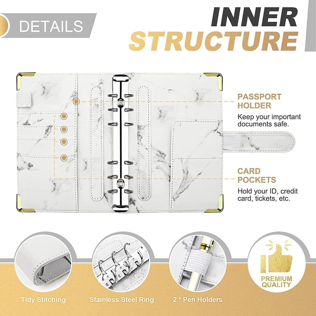 A6 Money Saving Organizer PU Leather Budget Binder Marble Notebook Budgets Planner 2023 Envelope Office School Supplies