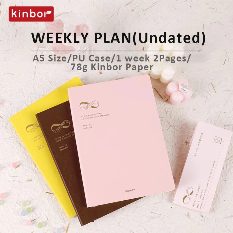 New Kinbor A5 Undated Planner 2025 Soft PU Travelers Notebook Agenda Money Saving Book Break-even Checklist Todo Goal Stationery