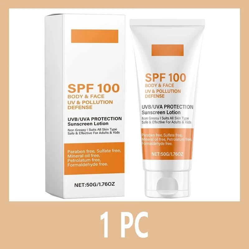 Face & Body Sunscreen Non-Greasy SPF 100+ Facial Sunblock UVA & UVB Protection Sunblocking Cream Anti Aging for Summer Beach