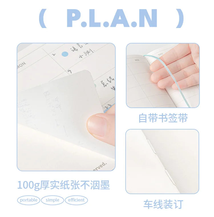 Planwith Undated Planner Notebook, Soft Leather A6/A7/Horizontal 32 Sheets Self-fill Monthly Daily Notepad, Portable To Do List
