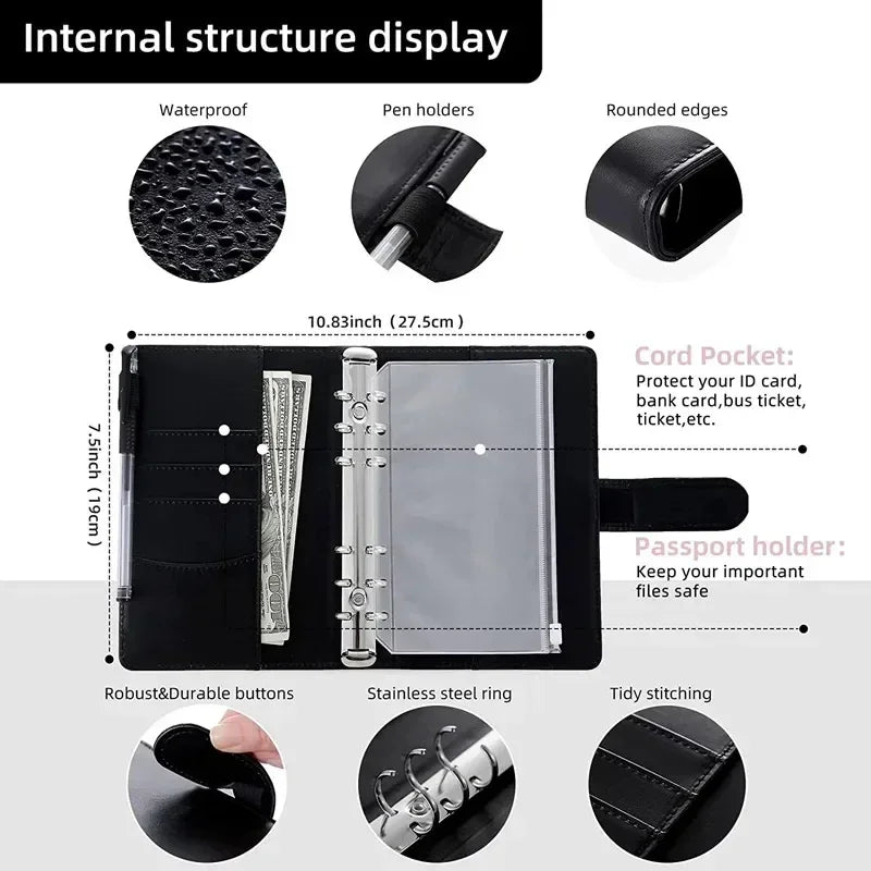 2026 A6 Binder Budget PU Leather PlannerPockets Expense Budget Sheets Notebook Cash Envelope Organizer System with Clear Zipper